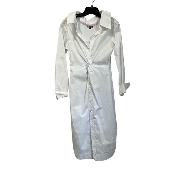 STAUD Clea White Collared Midi Shirt Dress Minimalist Chic Resort Wear Small - Picture 2 of 14